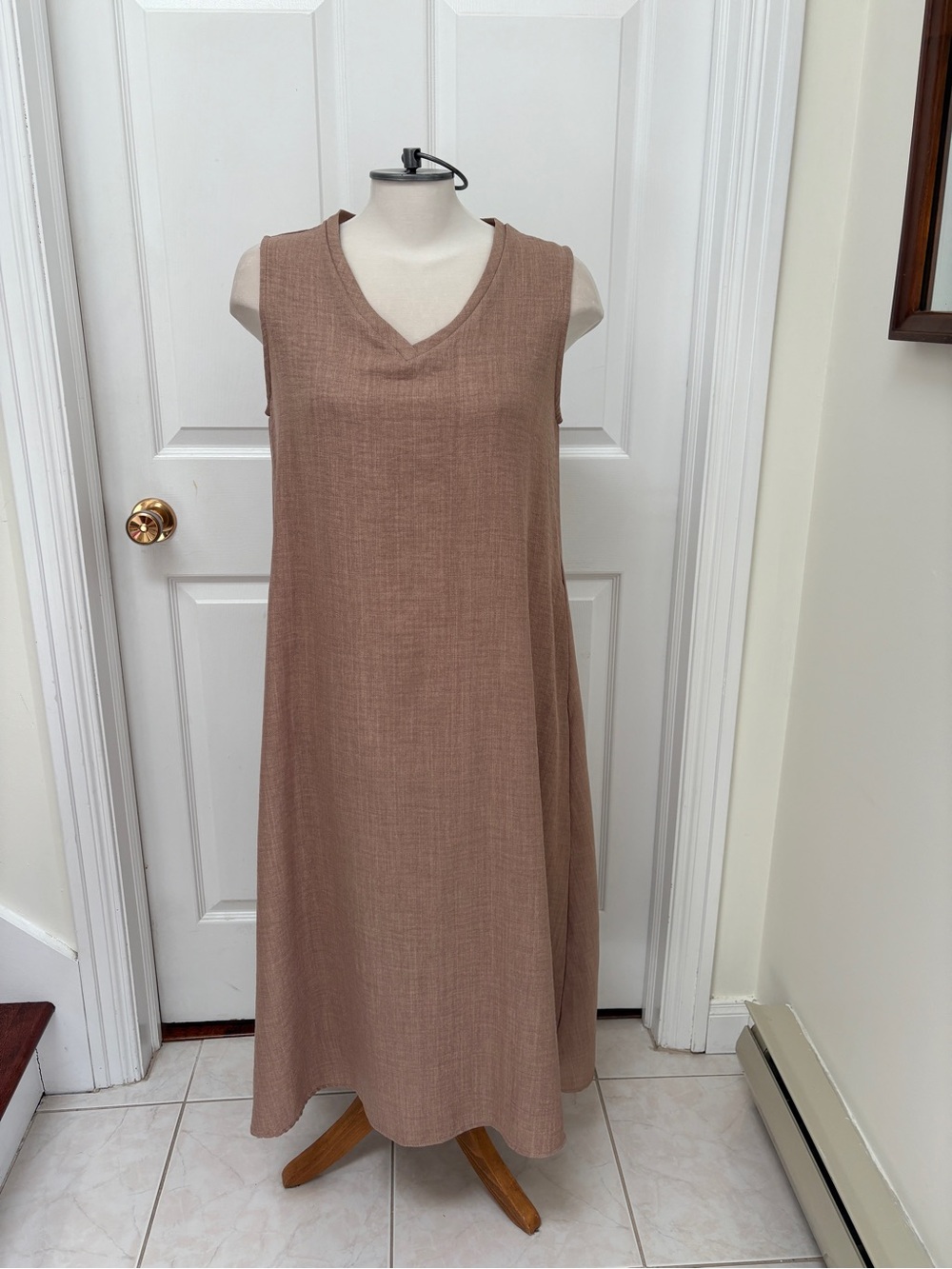 Sleeveless V-Neck Brown Casual A-Line Dress
